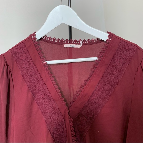Burgundy Wrap Style Blouse - Picture 2 of 6